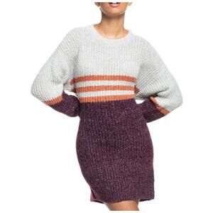 NWT Roxy Milky Cloud Striped Colorblock Knit Sweater Dress Red Gray Size Small